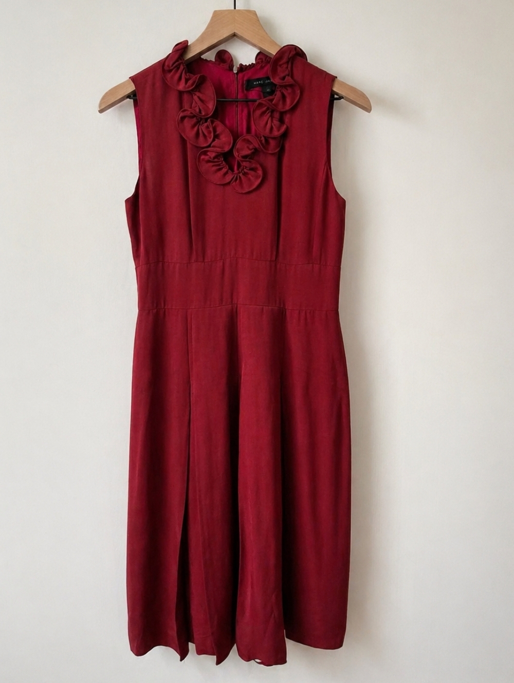Marc Jacobs Size 2 Red  Sleeveless Ruffle Neck Fit & Flare Midi Dress
